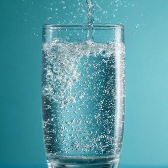 グラスに注がれる炭酸水 グラスに注がれる炭酸水の写真