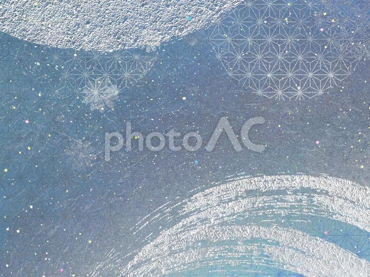 金箔が舞う青い和紙素材　銀の筆ライン 和紙,和柄,金箔の写真素材