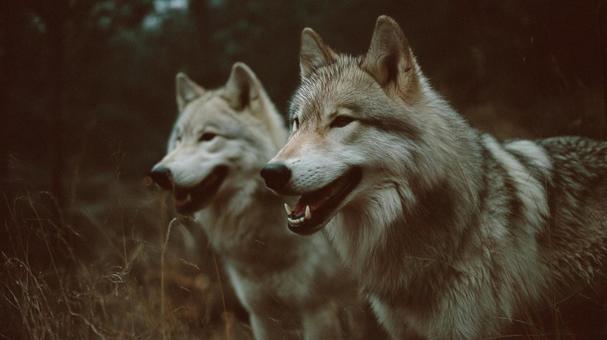 野生の力強さを感じるオオカミの視線 野生の力強さを感じるオオカミの視線の写真
