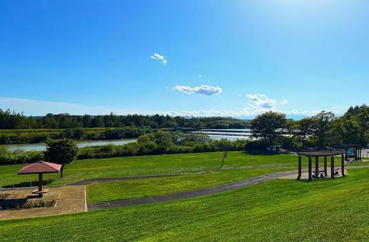 北海道　千代田堰堤（えんてい）公園 堰堤,千代田堰堤,川の写真素材