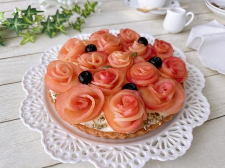 アップルローズタルト りんごタルト,フルーツタルト,タルトの写真素材