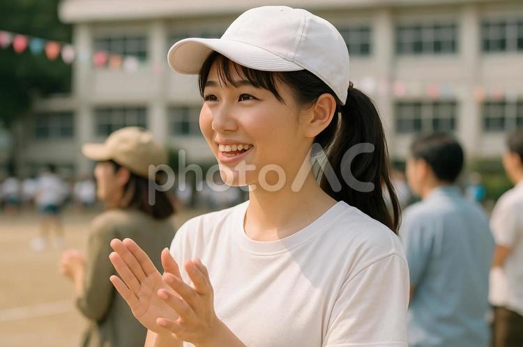 子供の運動会で応援する母親 ai生成,人物,女性の写真素材