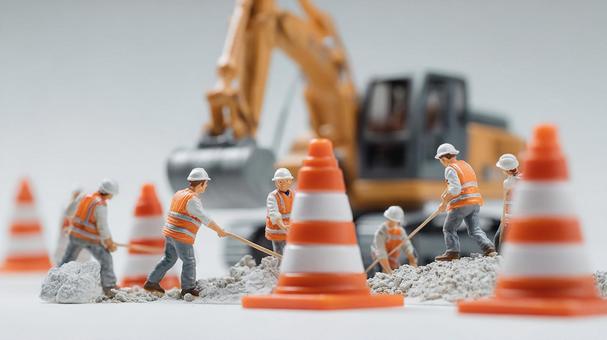 建設現場の活気を示すミニチュアの作業風景 建設現場の活気を示すミニチュアの作業風景の写真