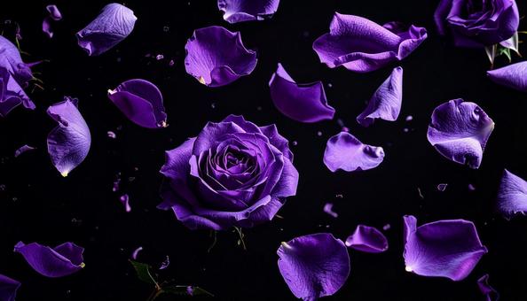 紫の薔薇と舞い散る花びら 紫の薔薇と舞い散る花びらの写真