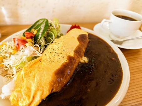 Photo, omelette rice, homme curry, curry and rice, 