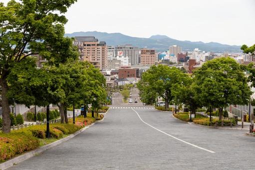 二十間坂から見る函館市街 二十間坂から見る函館市街 二十間坂,坂道,道路の写真素材