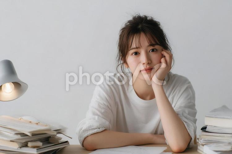 勉強に疲れた女性のイメージ 勉強,女性,人物の写真素材