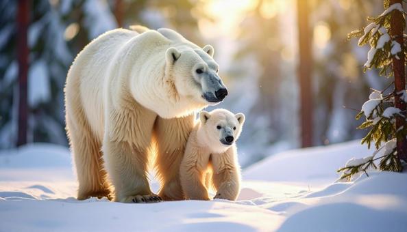 白クマの親子 白クマの親子の写真