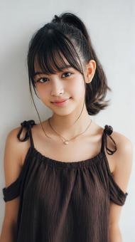 茶色のドレスを着た少女 茶色のドレスを着た少女の写真