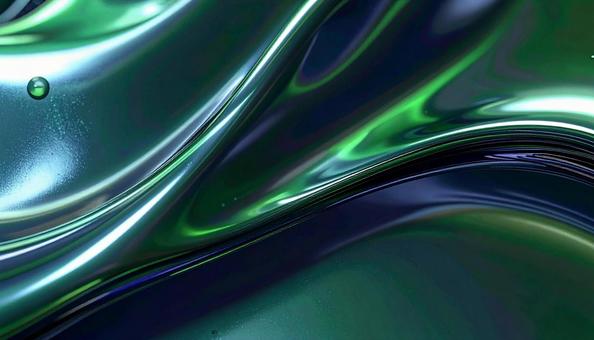 緑色のメタリックな流体金属　背景の写真