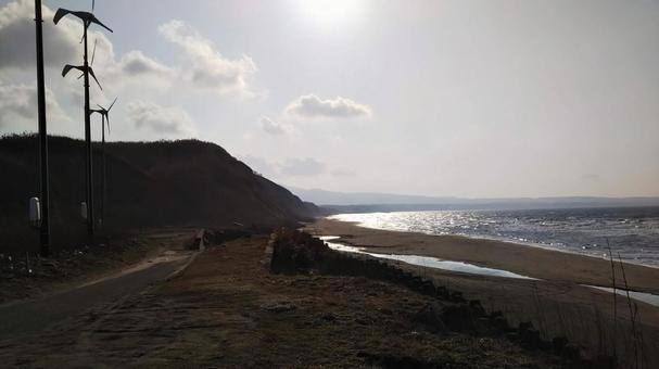 風力発電 風力発電 風力発電,海岸,砂浜の写真素材