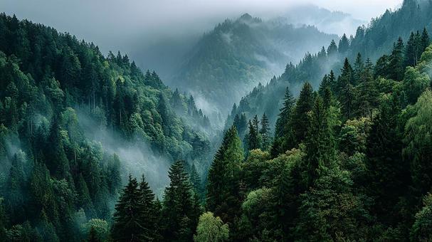 神秘的な緑の森林風景 神秘的な緑の森林風景の写真