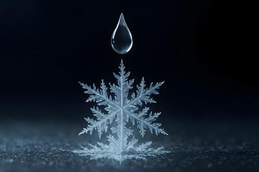 雪結晶と水滴 雪結晶と水滴の写真