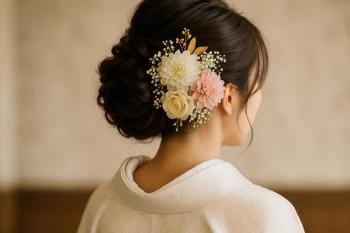 花嫁の髪飾りとアップスタイル 花嫁の髪飾りとアップスタイルの写真