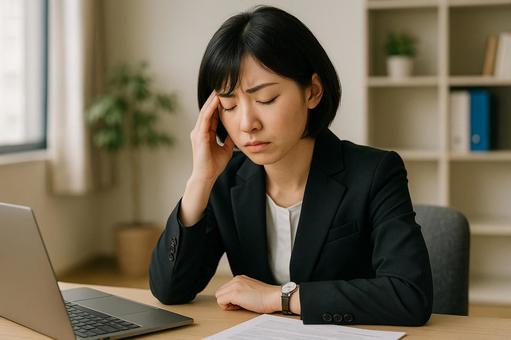 疲れた女性オフィス 疲れた女性オフィスの写真