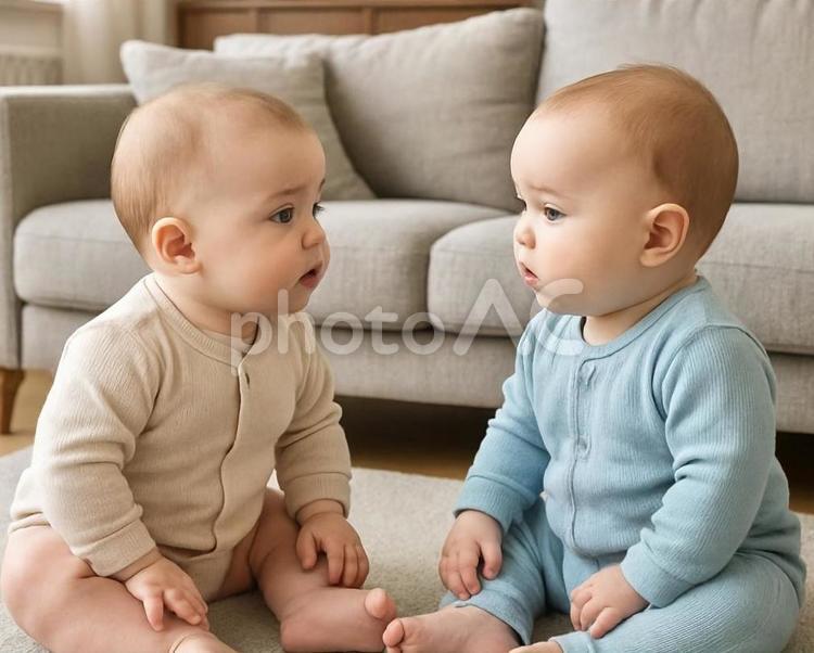 双子男の子 双子,男の子,友達の写真素材