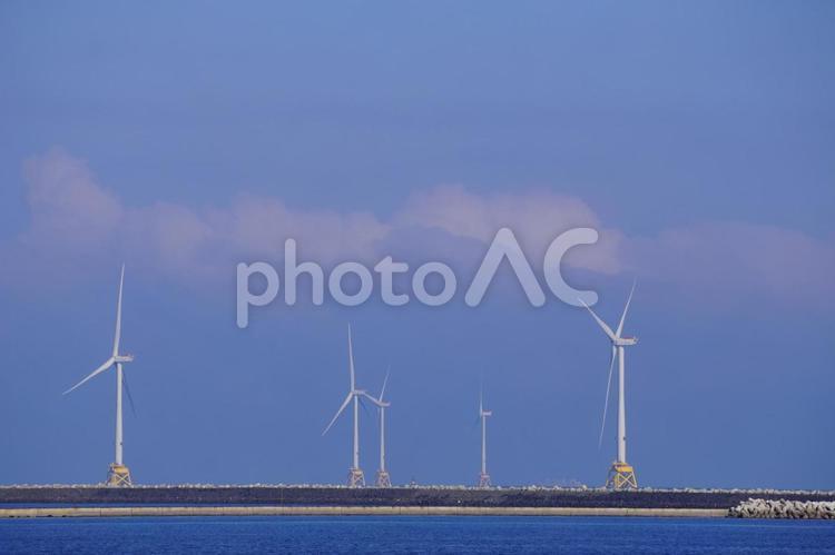 洋上風力発電機の並ぶ風景 洋上,風力発電機,海洋の写真素材