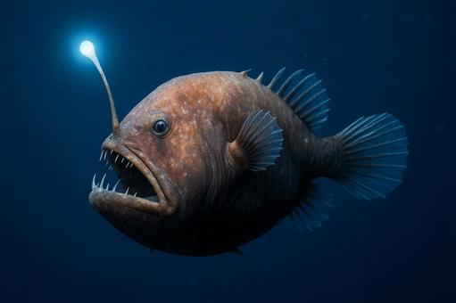 深海魚チョウチンアンコウ、光る誘引突起 深海魚チョウチンアンコウ、光る誘引突起の写真