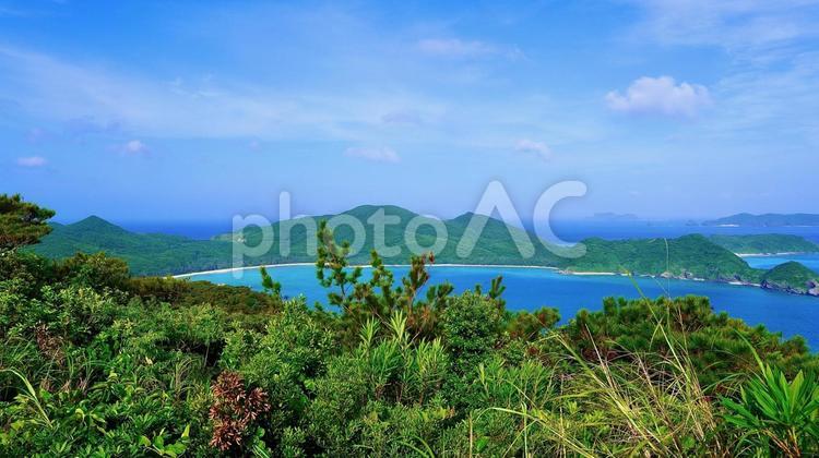 沖縄県座間味村高月山展望台から見える風景 高月山展望台,海,島の写真素材
