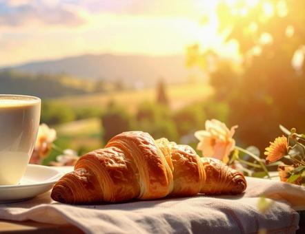 クロワッサンとカフェオレ クロワッサンとカフェオレの写真