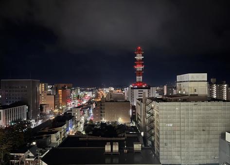 秋田市の夜景 秋田,秋田市,夜景の写真素材