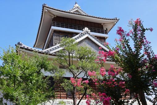 8月下旬の香南歴史民俗郷土館の百日紅の花 8月下旬の香南歴史民俗郷土館の百日紅の花 櫓,香南歴史民俗郷土館,建物の写真素材