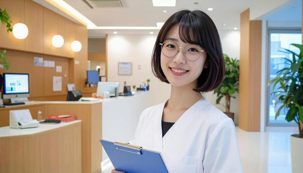 病院の受付をしている笑顔の女性 病院の受付をしている笑顔の女性の写真