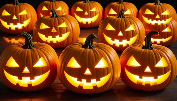 暗闇に光るジャック・オー・ランタンの写真