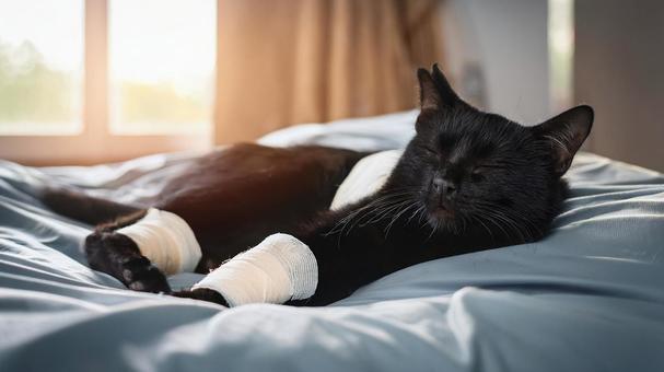 包帯を巻いた猫 包帯を巻いた猫の写真