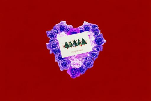 ハート型のバラの花とクリスマスカード1 クリスマス,カットアウト,白背景の写真素材