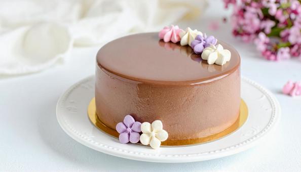 チョコレートケーキ、マジパンの花 チョコレートケーキ、マジパンの花の写真