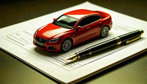 車購入イメージ 車のミニチュアと契約書 車購入イメージ 車のミニチュアと契約書の写真