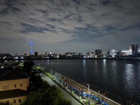 スカイツリーと夜空 スカイツリー,街並み,街の写真素材