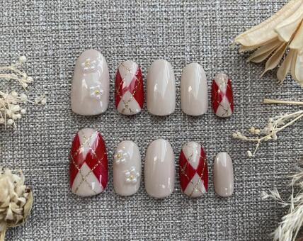 アーガイルネイル ネイルデザイン,ジェルネイル,冬の写真素材