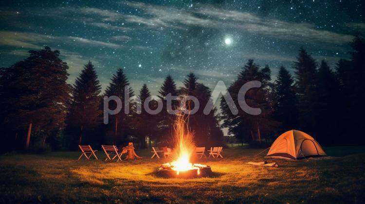 夜空と焚き火 焚き火,夜空,星空の写真素材