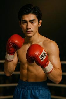 構えを決める日本人ボクサー 構えを決める日本人ボクサーの写真