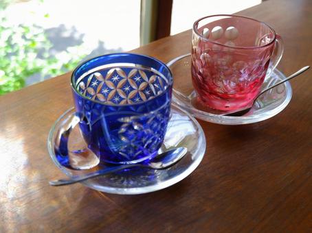 江戸切子 江戸切子,カフェ,ペアグラスの写真素材