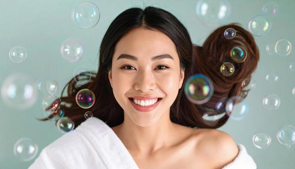 泡ぶろに入る日本人女性 泡ぶろに入る日本人女性の写真