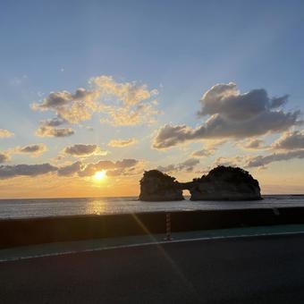 夕陽 夕陽 夕陽,白浜,海岸の写真素材