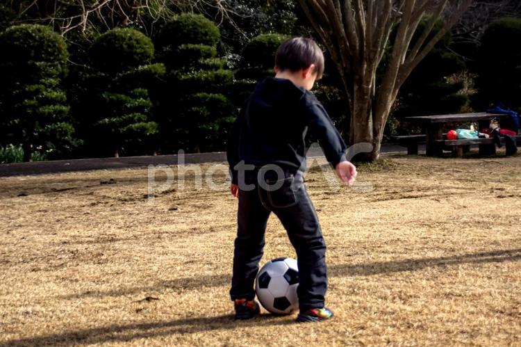 ＜素材＞芝生の公園でサッカーをする男の子 子供,男性,人物の写真素材