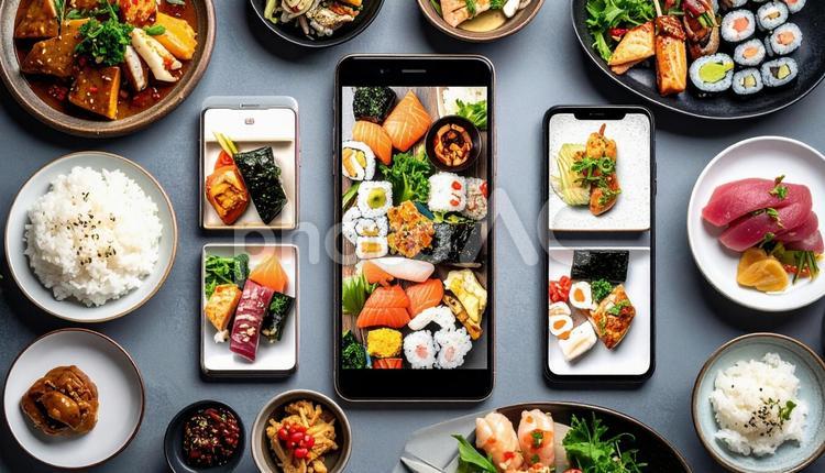 携帯からメニューを注文する 注文,携帯電話,メニューの写真素材