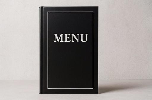 シンプルな黒表紙のメニュー表・外食・食事 シンプルな黒表紙のメニュー表・外食・食事の写真