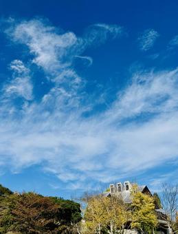 秋深し 空,青空,秋の空の写真素材
