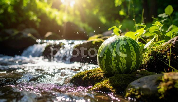 涼しげなスイカ スイカ,西瓜,果物の写真素材