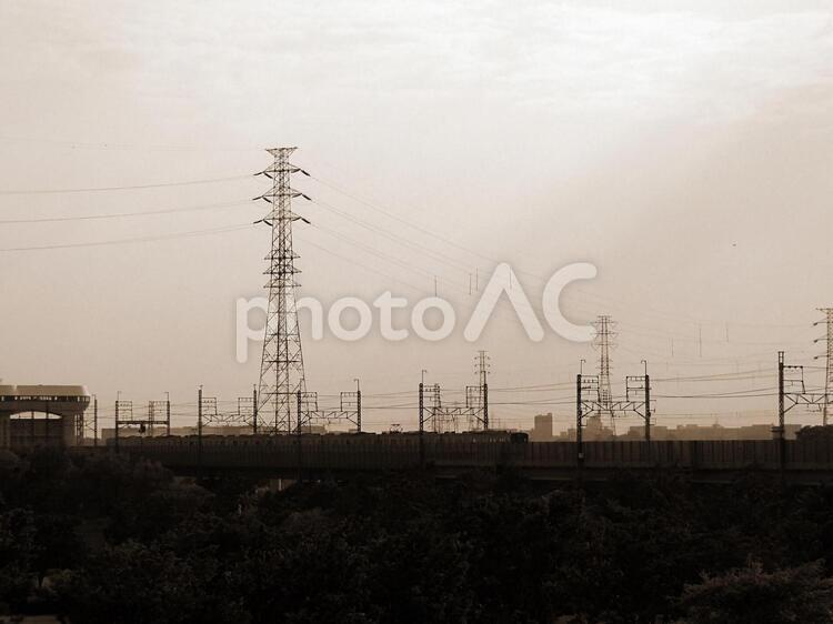 鉄塔がある風景 鉄塔,送電線,電線の写真素材