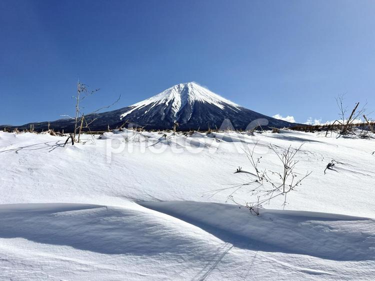 富士山と銀世界 富士山,自然,風景の写真素材