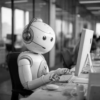 テクノロジーの進化を示すロボットサポート テクノロジーの進化を示すロボットサポートの写真