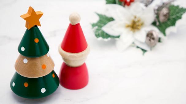 クリスマス 木製サンタとツリーの背景素材 クリスマス,背景,サンタクロースの写真素材