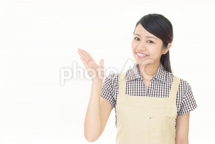 案内する笑顔の女性 女性,女,主婦の写真素材