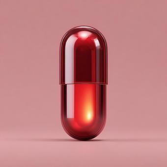 鮮やかな赤い薬カプセル 鮮やかな赤い薬カプセルの写真
